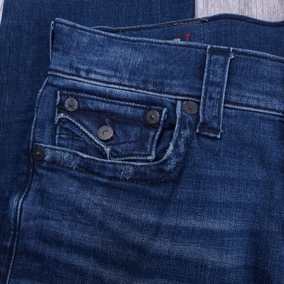 True Religion Jeans Mens 31x34 Blue Geno Relaxed Slim Fit Flap Denim Mid Rise - Picture 5 of 10